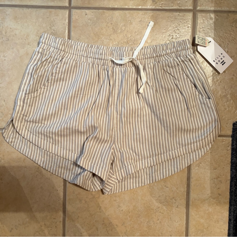 Billabong Cream Striped Athletic Shorts